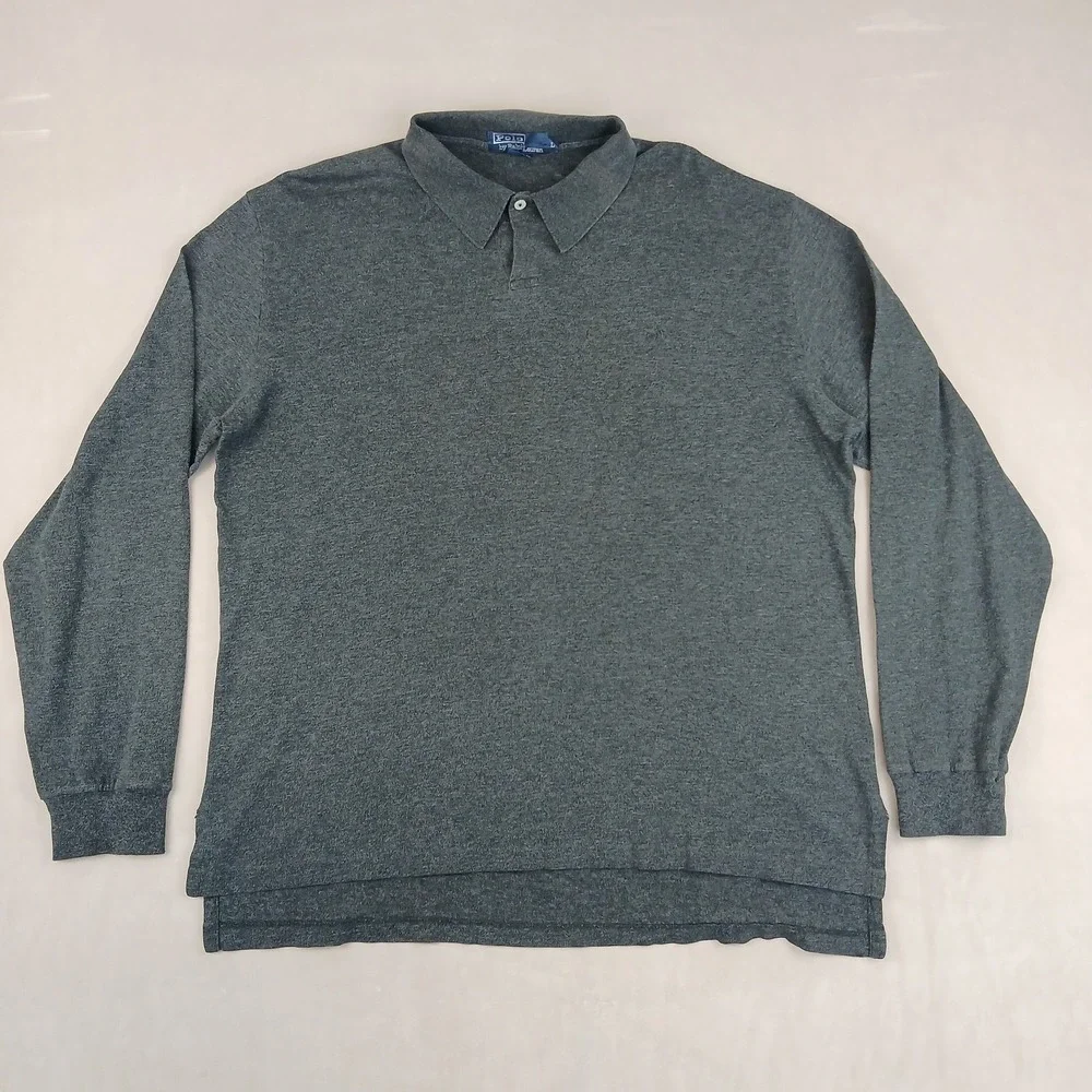 VTG Polo Ralph Lauren Large‎ Mens Polo Sweater Gray FLAWS 23x28